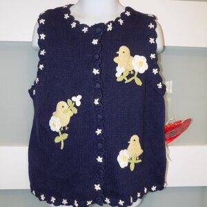 Hartstrings Easter Navy Blue Button Up Vest W/Chicks Size 6X Girl's NEW
